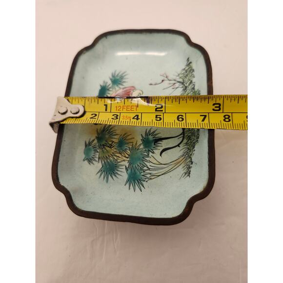 Chinese Vintage Hand Painted Enamel Trinket Dish Plate Tray Asian Geisha 4" - Picture 9 of 9